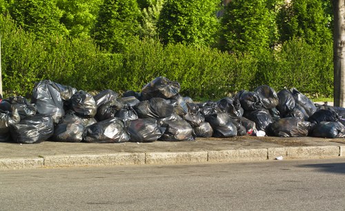 Various types of construction waste materials ready for disposal